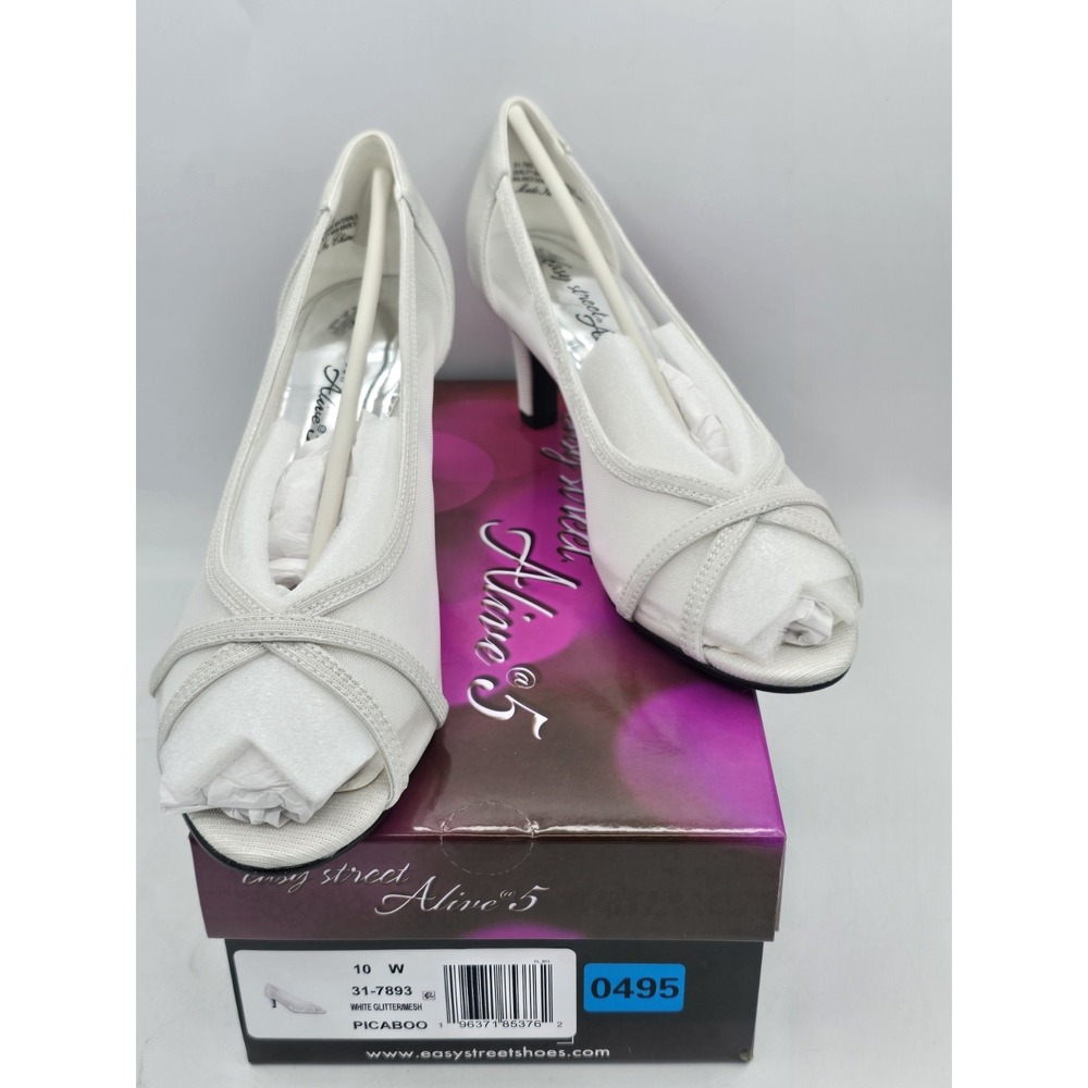 Easy Street Women's Pumps Picaboo White Glitter Mesh, Size 10 W
